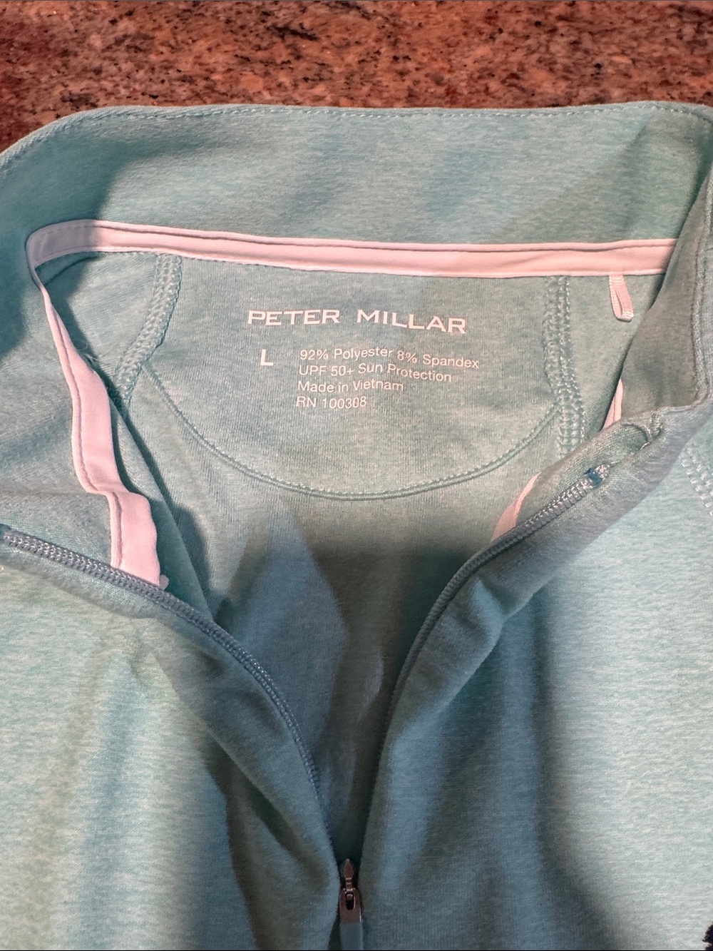 Peter Millar Teal Zip-Up with Pale Pink Trim